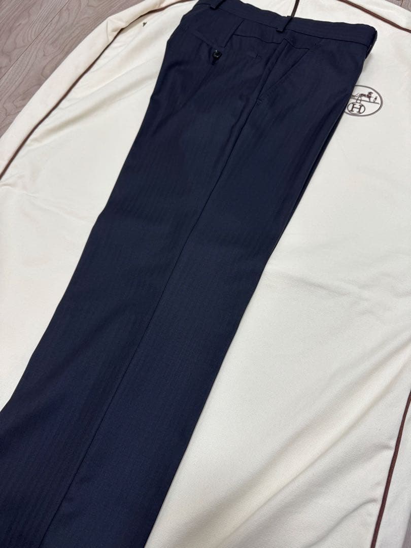 新品　エルメス　スーツ　46 濃紺　ストライプ