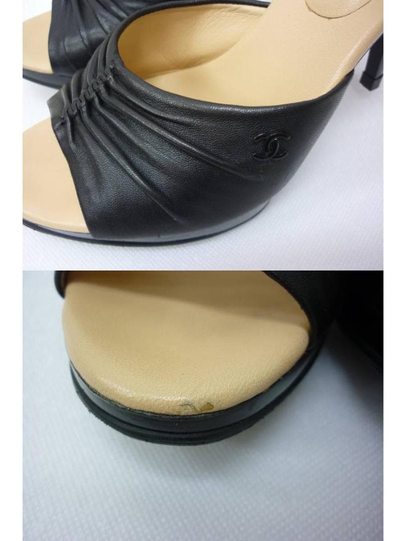 CHANEL シャネル ミュール レザー ココマーク ブラック 黒 6B a