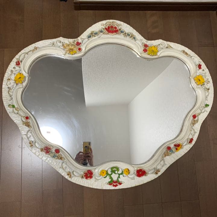 ヴィンテージ　アンティーク　花 壁掛け鏡 ウォールミラー ウッドフレーム
