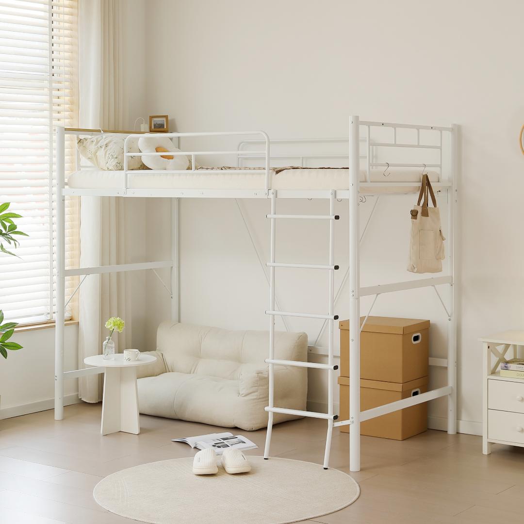 超人気✨ロフトベッド（S）コンセント付き送料無料 スチール 耐震ベッド　ホワイト