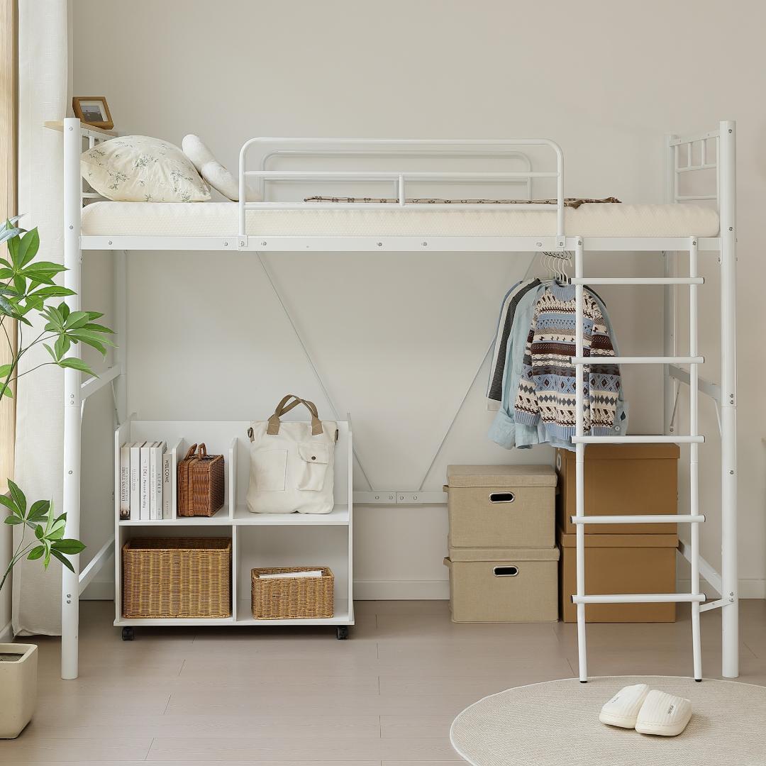 超人気✨ロフトベッド（S）コンセント付き送料無料 スチール 耐震ベッド　ホワイト