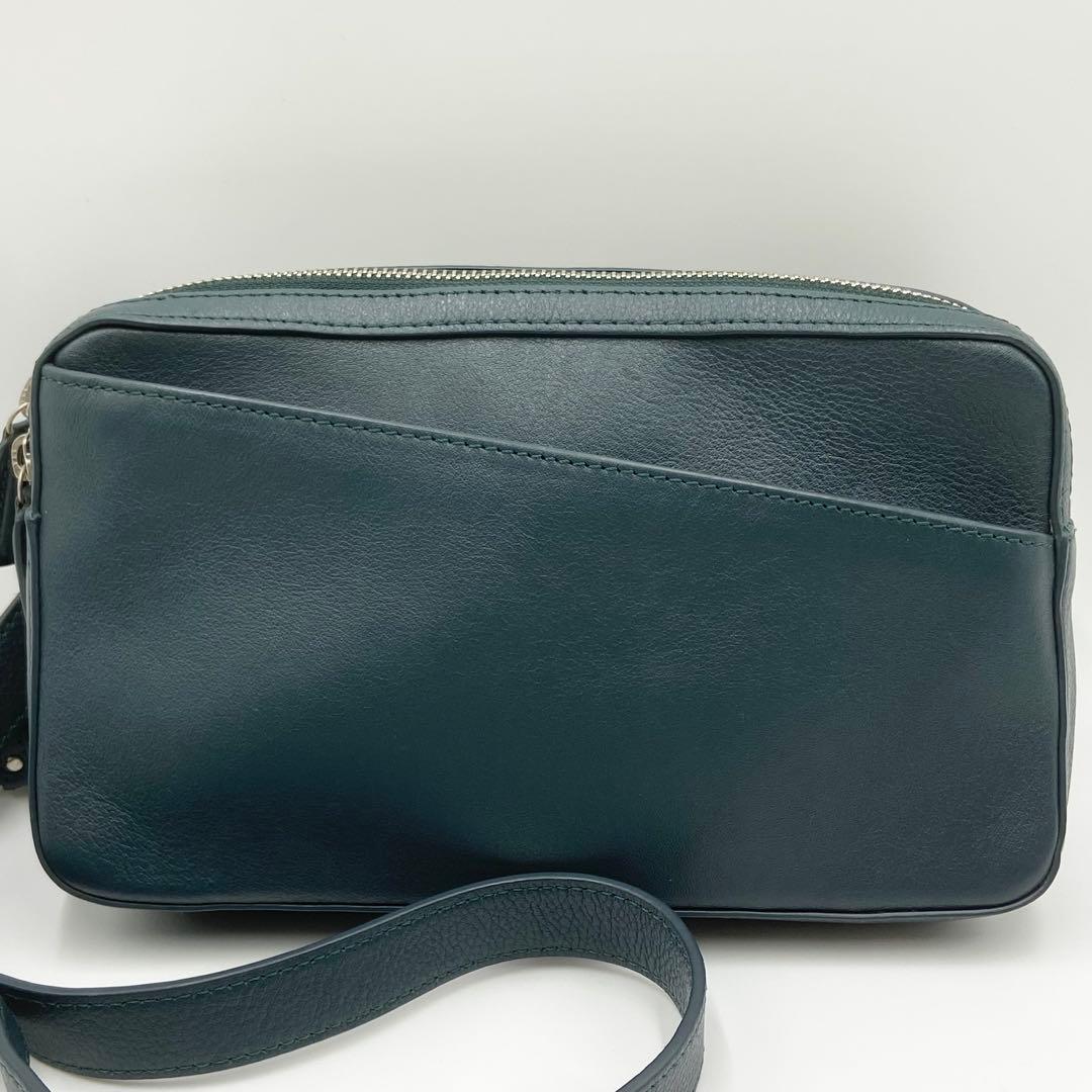 極美品　マザーハウス　リニア　ショルダーバッグ　レザー　グリーニッシュブルー