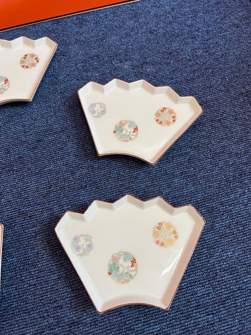 1145  深川製磁　金彩　扇型　皿　5客