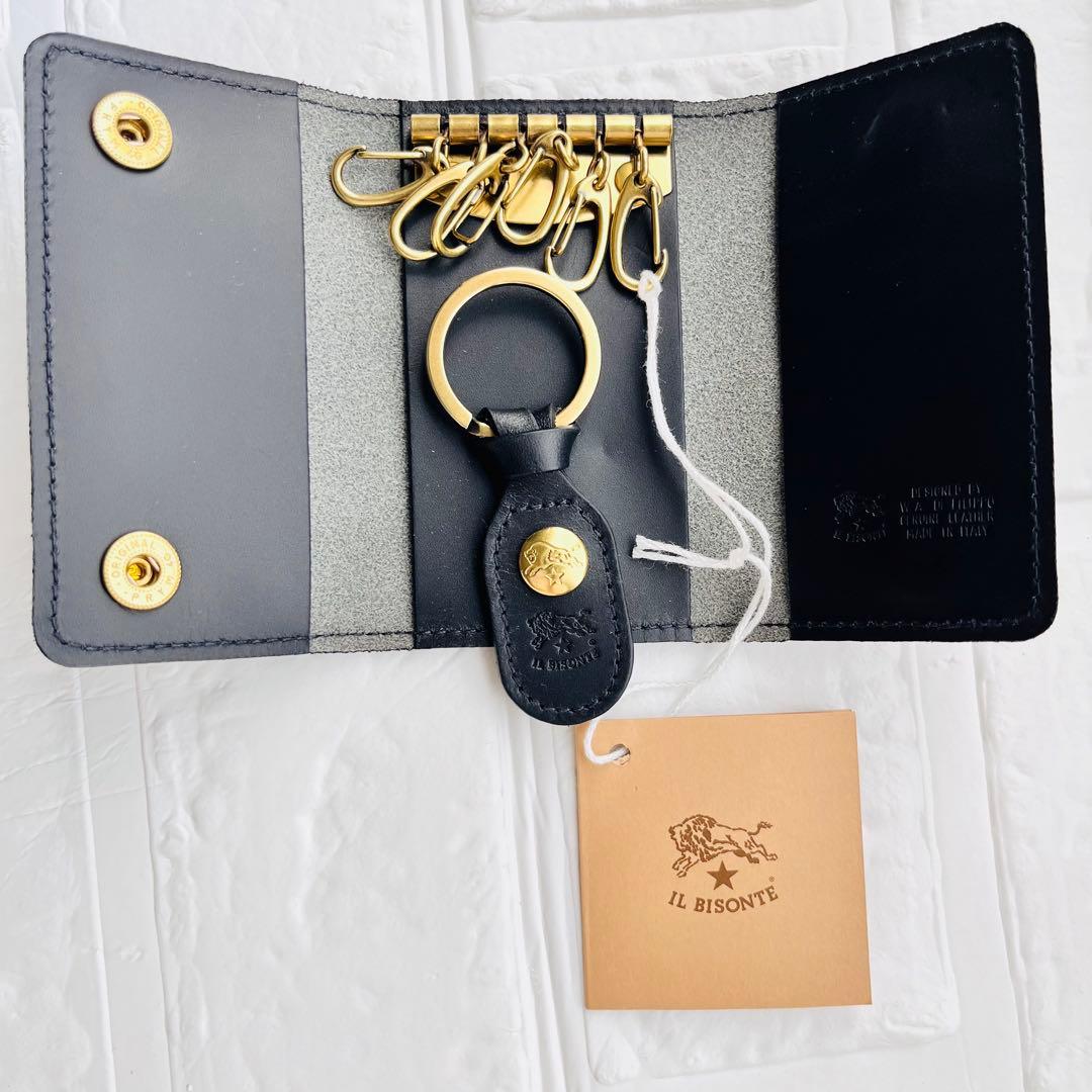 【新品タグ付き】IL BISONTE ブラック キーケース 箱無し 巾着付き
