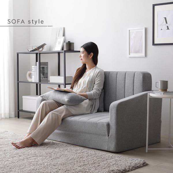 3WAY ソファベッド 2人掛け アイボリー ダイヤキルト 肘付き 高反発