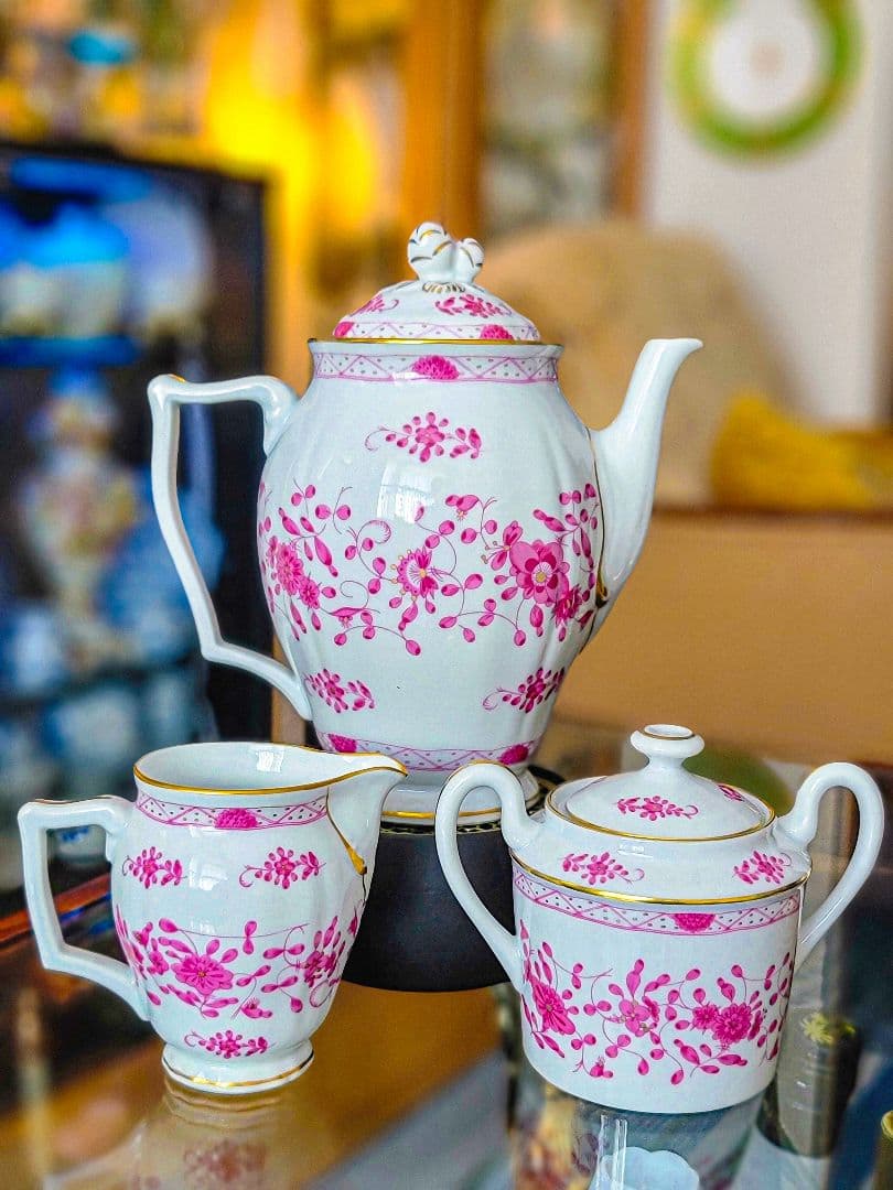 リモージュ Raynaud ピンク花柄 ティー3点セット 仏製