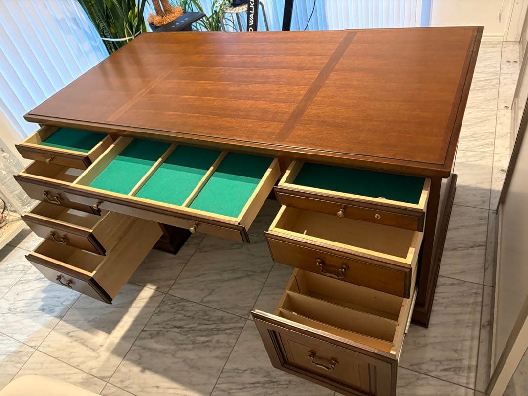 木製大型デスク 引き出し付き