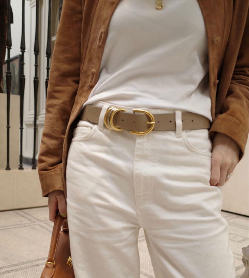 alors ベージュ レザーベルト ダブルバックル（アローパリ）