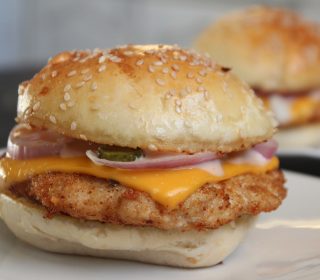 Photo of a tasty burger sold in the restaurant